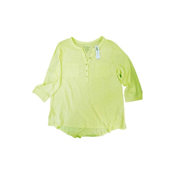 Chico's SHIRT Sz 2 LEMON Long Sleeve Henley With Pockets NWT Size 2 - Picture 1 of 1